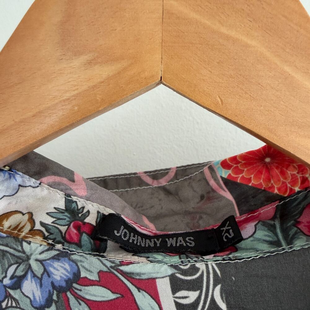 Johnny Was Silk Blouse 2X Floral Patchwork Boho Button Up Blouse Zippy Julia Top - Picture 4 of 11